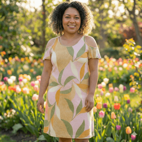 Vestido Feminino Averzzy Plus Size Estampado com Decote nos Ombros Rosa