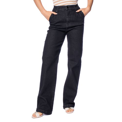 Calça Sarja Feminina Bless Denim Wide Leg Preto Mescla