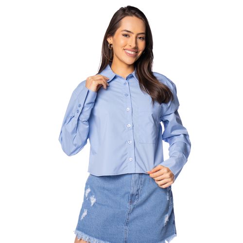 Camisa Feminina The Style Box Social Cropped Azul