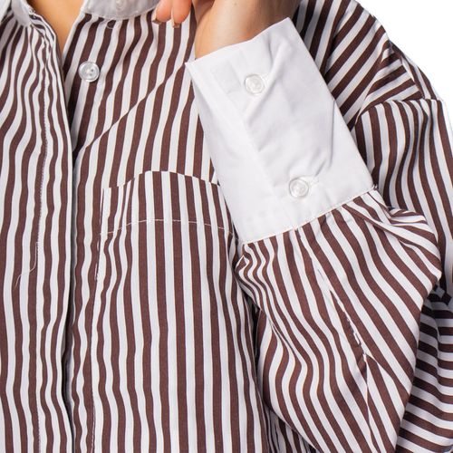 Camisa Social Feminina The Style Box Listrada Marrom/Branco