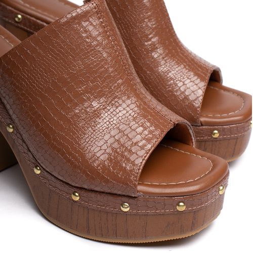 Tamanco Meia Pata Feminino Vizzano Croco Marrom