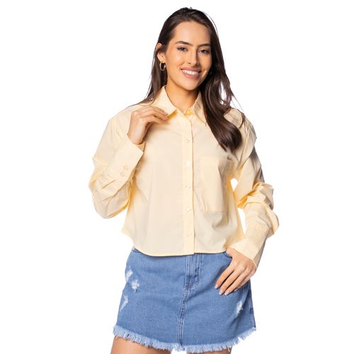 Camisa Feminina The Style Box Social Cropped Amarelo