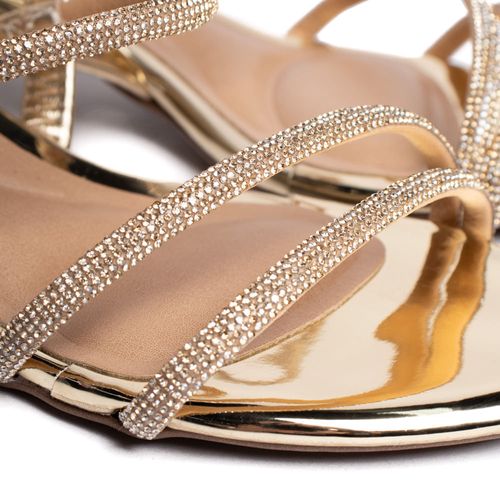 Sandália Feminina Beira Rio Salto Bloco Metalizado Dourado