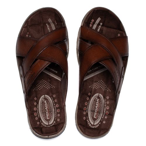 Chinelo Slide Masculino Pegada Anilina Couro Marrom