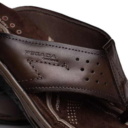 Chinelo Masculino Pegada Anilina Couro Tiras Marrom