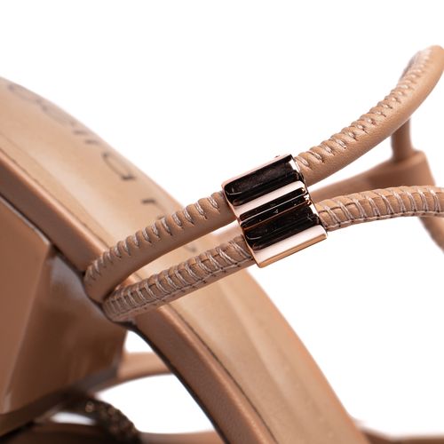 Sandália Feminina Beira Rio Salto Bloco Strass Nude