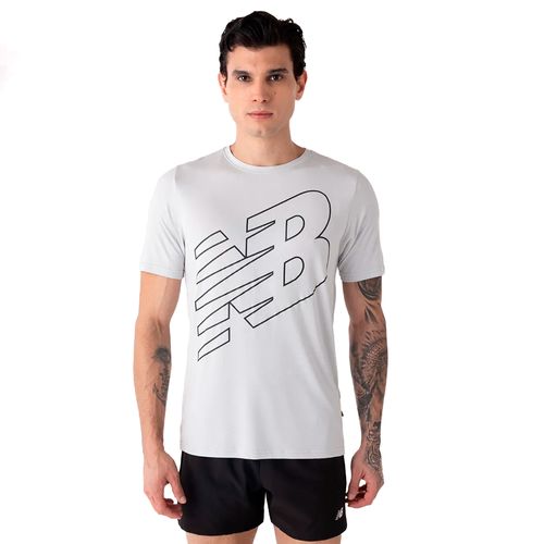 Camiseta Masculina New Balance Logo Performance Cinza Claro