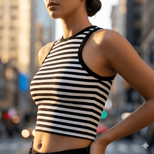 Cropped Feminino Feliny Listrado Preto/Branco