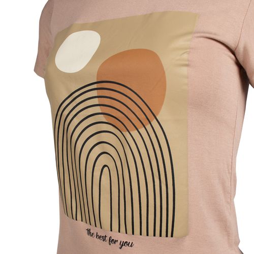 Blusa Feminina Vitória Estampa Geométrica Lettering Bege