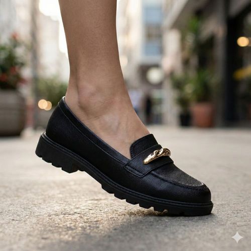 Mocassim Feminino Modare Detalhe Dourado Preto