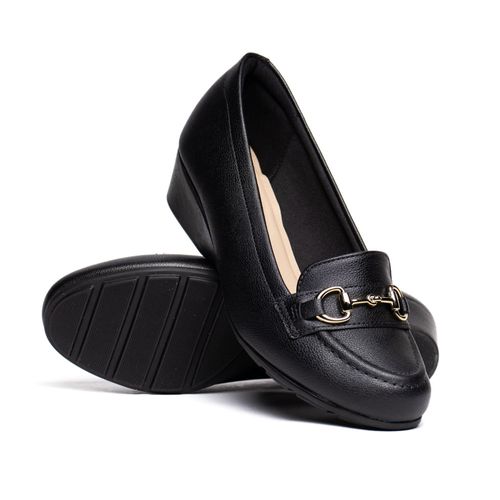 Sapato Feminino Modare Salto Anabela Fivela Preto