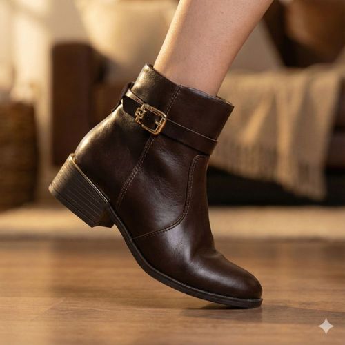 Bota Feminina Ramarim Cano Curto Couro Café