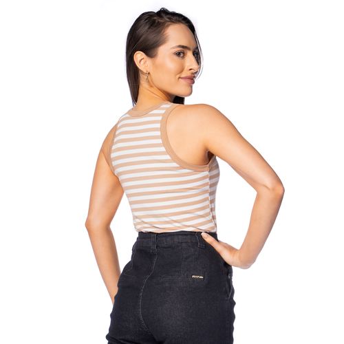 Regata Cropped Feminina Feliny Listrada Caramelo/Branco