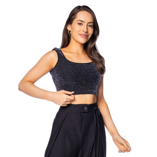 Regata Feminina The Style Box Canelada Lurex Preto