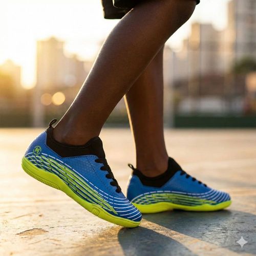 Chuteira Infantil Molekinho Futsal Napa Azul/Verde