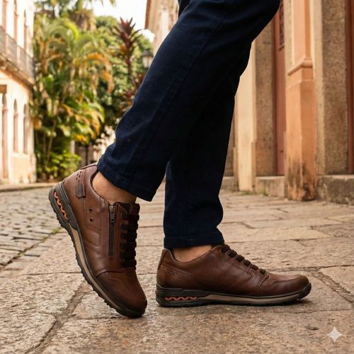 Sapatênis Masculino Pegada Anilina Gold Couro Marrom