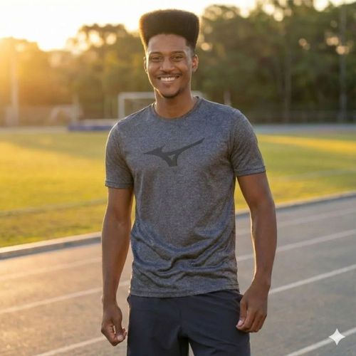 Camiseta Masculina Mizuno Spark Corrida Cinza Mescla/Preto