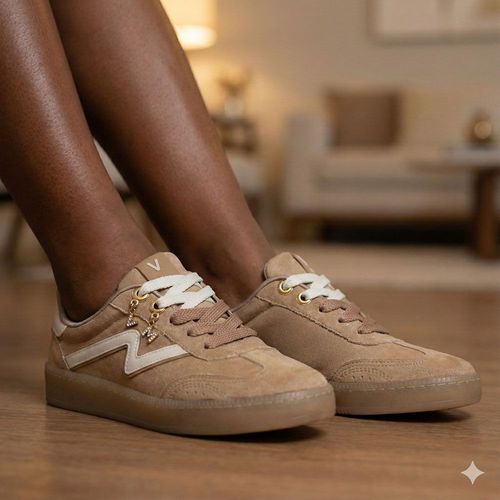 Tênis Feminino Via Marte Camurça Cadarço Duplo Bege