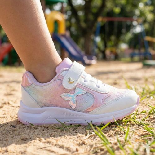 Tênis Infantil Club Happy Reflexivo Glitter Rosa/Branco