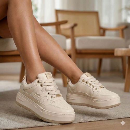 Tênis Feminino Via Marte Napa Casual Branco/Dourado