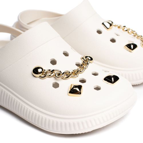 Sandália Babuche Feminina Moleca EVA Off White/Dourado