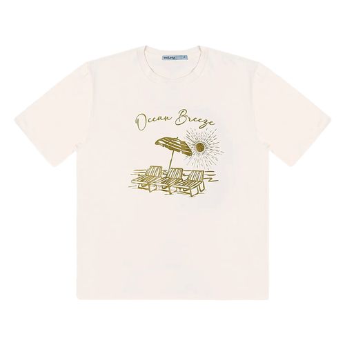 T-Shirt Feminina Rovitex Manga Curta Bordada Off White