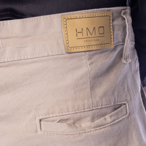 Calça Jeans Masculina HMO Sarja Ajustada Cintura Média Caqui