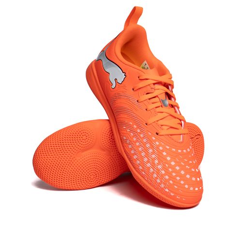 Chuteira Infantil Puma Futsal Future 9 Laranja Neon/Branco