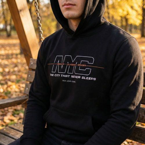 Moletom Masculino Desayner Capuz Estampa Nova York Preto