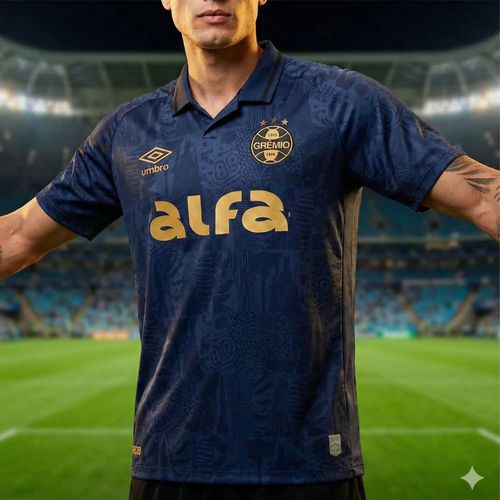 Camisa Masculina Umbro Grêmio OF 3 2025 Marinho Preto
