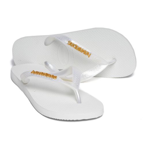 Chinelo Feminino Havaianas Top Logo Metálico Branco