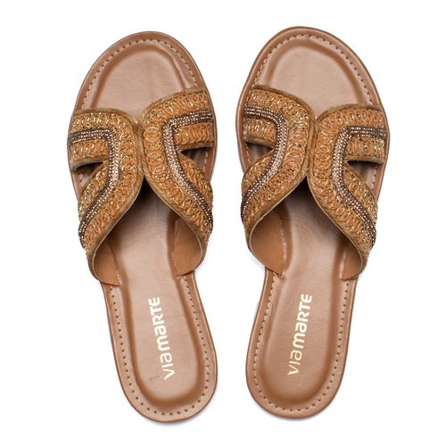 Chinelo Rasteira Feminina Via Marte Ráfia Marrom