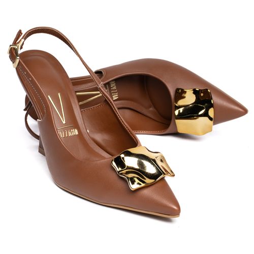 Sapato Feminino Vizzano Scarpin Adereço Dourado Marrom