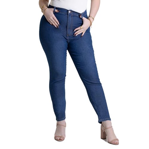Calça Jeans Feminina Sawary Plus Size Reta Azul Escuro