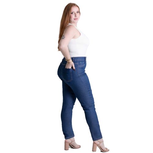 Calça Jeans Feminina Sawary Plus Size Reta Azul Escuro