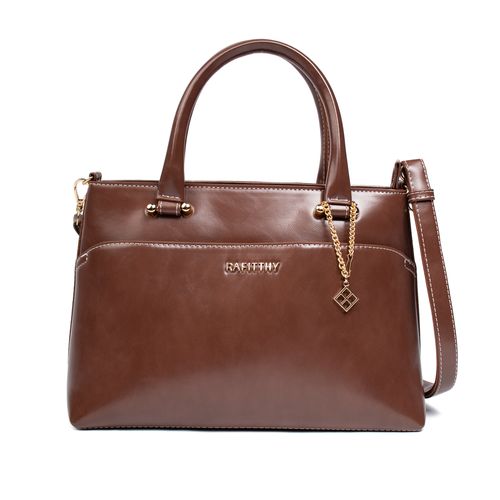 Bolsa Feminina Rafitthy Tiracolo Média Verniz Marrom/Dourado