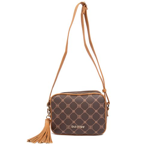 Bolsa Feminina Rafitthy Transversal Pequena Monograma Marrom