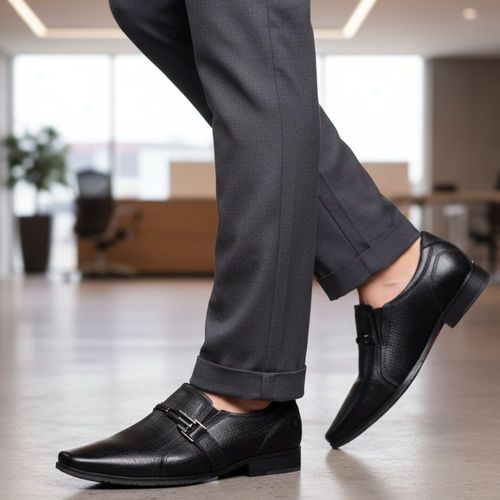 Sapato Social Masculino Pegada Couro Calce Fácil Preto