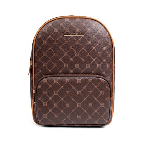 Mochila Feminina Rafitthy Média Monograma Marrom