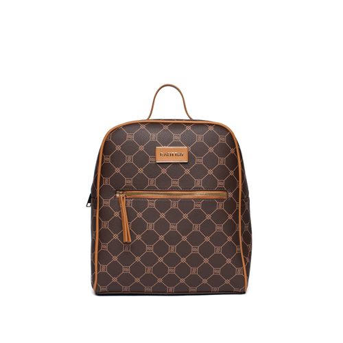 Mochila Feminina Rafitthy Média Monograma Marrom