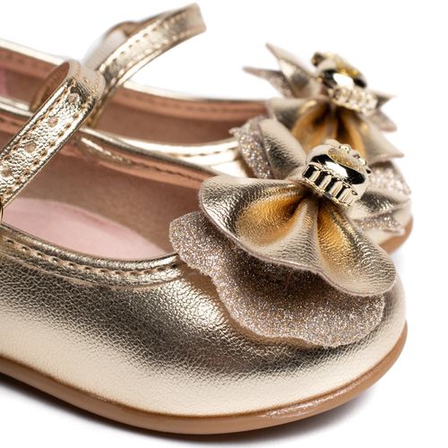 Sapatilha Infantil Molekinha Baby Brilho Laço Dourado