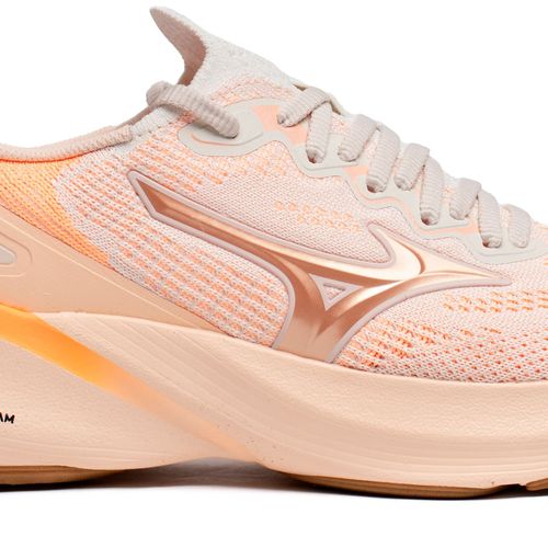 Tênis Feminino Mizuno Glow 3 Knit Softierfoam Bege/Laranja
