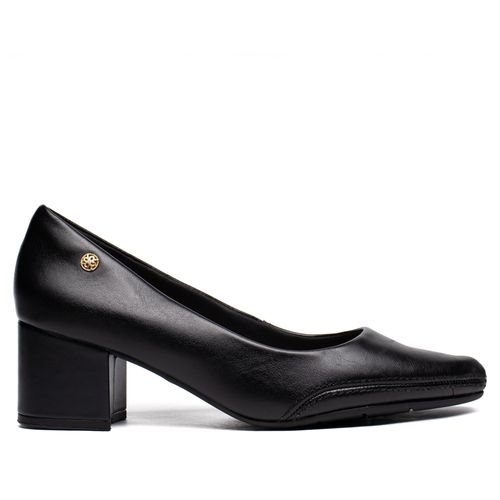 Scarpin Feminino Ramarim Couro Salto Bloco Bico Fino Preto