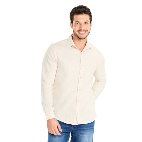 Camisa Jeans Masculina Max Denim Slim Linho Bege Claro