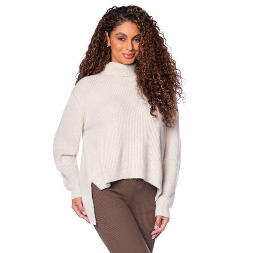 Blusa Feminina Biamar em Tricot Mullet Gola Alta Bege Claro