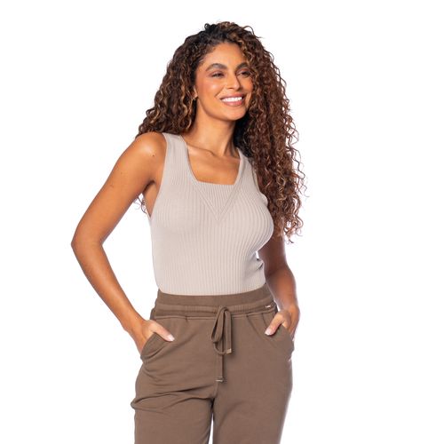 Regata Feminina Biamar Algodão Decote Quadrado Bege