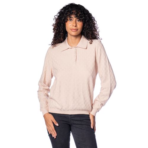 Blusa Feminina Biamar Xadrez Gola Polo Bege Claro