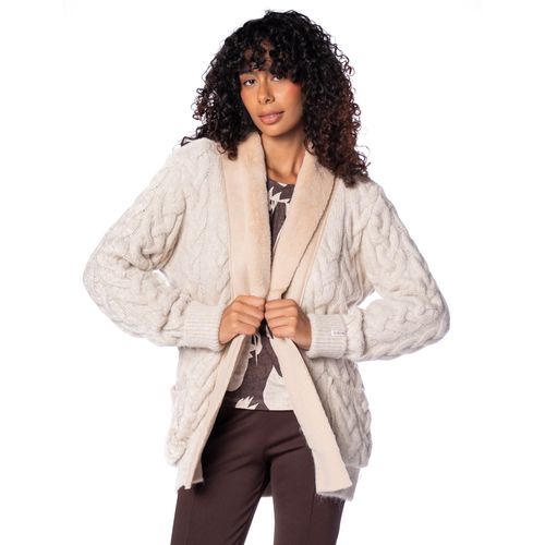 Casaco Feminino Biamar Tricot com Pele Fake Bege Claro