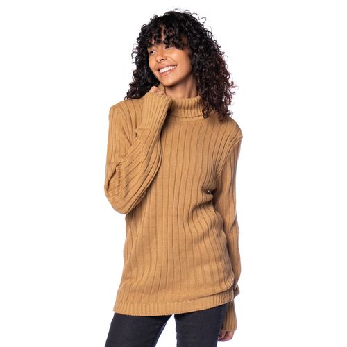 Blusa Feminina Oliveira Malhas Gola Alta Caqui