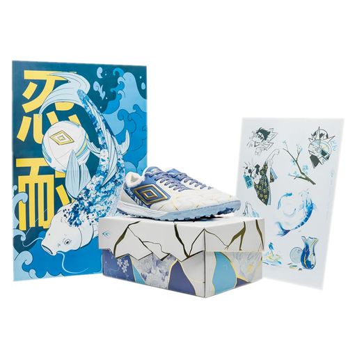 Chuteira Society Umbro Bump Pro Kintsugi Azul/Dourado